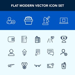 Modern, simple vector icon set with glass, cocktail, internet, real, building, purse, drink, profile, communication, achievement, technology, wooden, money, status, basket, summer, device, award icons