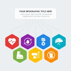 Flat geometric health, sports, nature infographic steps template with 7 options for presentations, advertising, annual reports