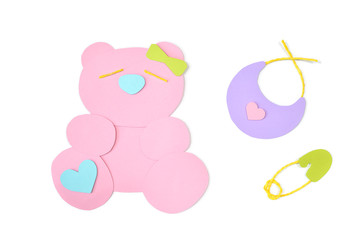 Cute bear paper cut on white background - isolated