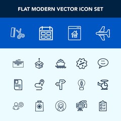 Modern, simple vector icon set with bubble, keyboard, aircraft, sea, speech, chat, arrow, way, hairdresser, navigation, technology, salon, direction, personal, card, fashion, package, estate, id icons