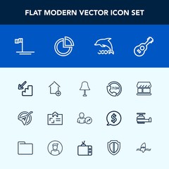 Modern, simple vector icon set with new, dolphin, account, personal, apartment, business, musical, shop, electricity, lamp, house, string, identity, downstairs, property, instrument, wildlife icons