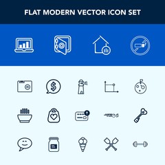 Modern, simple vector icon set with office, geometry, food, property, flag, frame, astronaut, lighthouse, file, moon, graphic, chart, screen, circle, finance, cigarette, blank, estate, leather icons