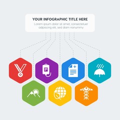 Flat geometric health, sports, nature infographic steps template with 7 options for presentations, advertising, annual reports