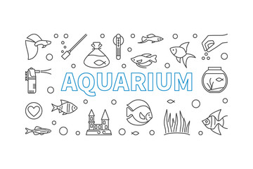 Aquarium vector horizontal banner in thin line style