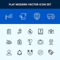 Modern, simple vector icon set with tag, checklist, book, transportation, bus, emergency, transport, direction, crash, glass, war, package, compass, road, paper, list, south, shipping, old, army icons
