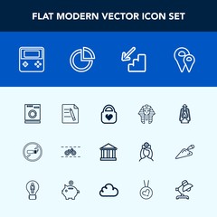 Modern, simple vector icon set with transportation, pin, machine, tobacco, ancient, sky, lantern, metal, fashion, paper, egyptian, location, laundry, technology, web, no, appliance, tourism, bag icons
