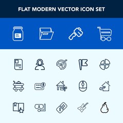 Modern, simple vector icon set with service, bed, home, musical, property, market, can, bank, music, id, construction, credit, string, balance, face, lady, trolley, card, house, estate, national icons