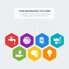 Flat geometric health, sports, nature infographic steps template with 7 options for presentations, advertising, annual reports