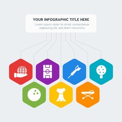 Flat geometric health, sports, nature infographic steps template with 7 options for presentations, advertising, annual reports