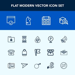 Modern, simple vector icon set with lot, safety, business, mobile, object, statistic, sand, gramophone, file, vintage, trend, car, road, technology, fashion, tree, timer, security, folder, lock icons