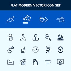Modern, simple vector icon set with sitting, salt, food, bugle, shovel, travel, jazz, no, search, tree, outdoor, construction, employer, house, building, adventure, home, office, musical, music icons
