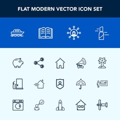 Modern, simple vector icon set with retro, petrol, vintage, white, protect, gasoline, record, music, makeup, ocean, finance, summer, social, shield, sea, red, screen, fuel, beauty, money, nature icons