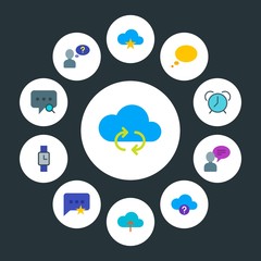 cloud and networking, chat and messenger, time Infographic Circle flat Icons Set. Contains such Icons as  confusion,  fashion,  technology,  mail,  internet and more. Fully Editable. Pixel Perfect