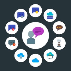 cloud and networking, chat and messenger, time Infographic Circle flat Icons Set. Contains such Icons as database,  speech,  close,  timer,  bubble,  web,  stop and more. Fully Editable. Pixel Perfect