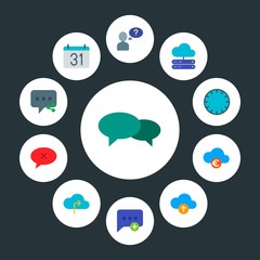 cloud and networking, chat and messenger, time Infographic Circle flat Icons Set. Contains such Icons as  message, money,  finance,  question,  data,  create and more. Fully Editable. Pixel Perfect
