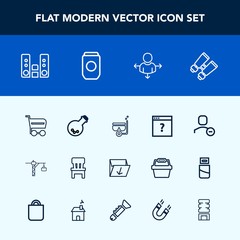 Modern, simple vector icon set with vision, sea, watch, comfortable, business, sound, room, hammer, spy, garbage, glasses, construction, music, chair, unknown, medicine, box, play, summer, audio icons