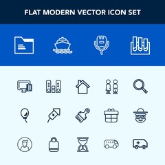 Modern, simple vector icon set with credit, cell, office, paper, player, payment, shopping, event, telephone, people, boy, research, business, karaoke, boat, medicine, laboratory, card, play,  icons
