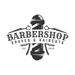 Barbershop vintage Logo template on isolated white background - obrazy, fototapety, plakaty
