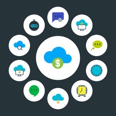 cloud and networking, chat and messenger, time Infographic Circle flat Icons Set. Contains such Icons as  search,  chronometer,  watch,  sign,  talk,  circle and more. Fully Editable. Pixel Perfect