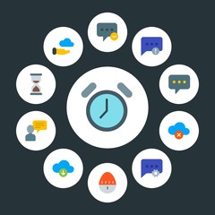 cloud and networking, chat and messenger, time Infographic Circle flat Icons Set. Contains such Icons as  background, error,  speech,  technology,  cloud,  sms and more. Fully Editable. Pixel Perfect