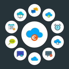 cloud and networking, chat and messenger, time Infographic Circle flat Icons Set. Contains such Icons as  white,  air,  talk,  close,  technology,  think,  euro and more. Fully Editable. Pixel Perfect