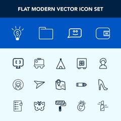 Modern, simple vector icon set with internet, face, profile, cash, folder, luggage, girl, money, travel, safe, computer, female, safety, laptop, office, adventure, location, outdoor, bank, send icons
