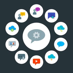 cloud and networking, chat and messenger, time Infographic Circle flat Icons Set. Contains such Icons as  user,  phone, audio,  alert,  sms,  cellular,  add and more. Fully Editable. Pixel Perfect