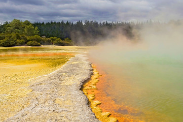 Steaming water at the Champagne Pool, Waiotapu Thermal Reserve, Rotorua, New Zealand.