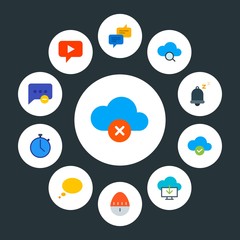 cloud and networking, chat and messenger, time Infographic Circle flat Icons Set. Contains such Icons as  technology, chat,  management, speech, cloud,  delete and more. Fully Editable. Pixel Perfect