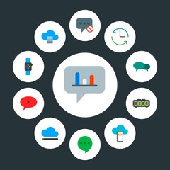 cloud and networking, chat and messenger, time Infographic Circle flat Icons Set. Contains such Icons as  morning,  internet, download,  statistics,  phone and more. Fully Editable. Pixel Perfect