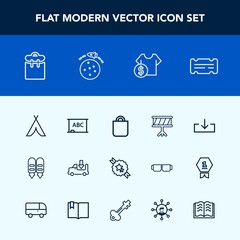 Modern, simple vector icon set with download, web, black, truck, blackboard, price, ribbon, planet, coupon, shipping, gift, instrument, shop, adventure, musical, camp, cost, transportation, tent icons