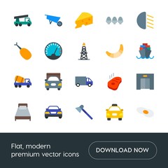 Modern Simple Set of transports, food, industry, hotel Vector flat Icons. Contains such Icons as  construction, elevator,  sedan,  hammer and more on white background. Fully Editable. Pixel Perfect