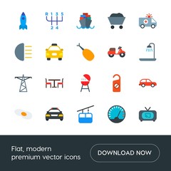 Modern Simple Set of transports, food, industry, hotel Vector flat Icons. Contains such Icons as  blue,  meter,  lunch,  science,  sea, car and more on white background. Fully Editable. Pixel Perfect