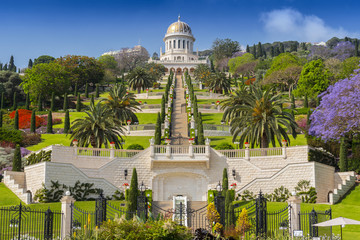 View of Bahai gardens and the Shrine of the Bab on mount Carmel in Haifa, Israel. - 204489722