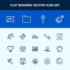 Modern, simple vector icon set with cell, love, laptop, fishing, paint, male, water, chart, technology, air, rod, fish, movie, ship, boat, sea, ventilator, heart, hook, profile, transport, brush icons