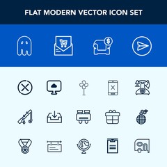 Modern, simple vector icon set with cooler, electric, glasses, ghost, old, horror, bill, fishing, cancel, interior, stop, rod, halloween, sofa, download, connection, ventilator, couch, cord, fan icons