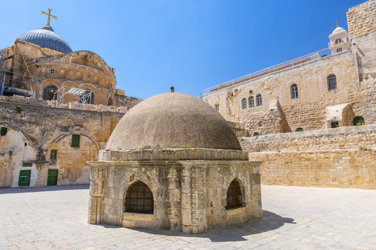 The cupola in the middle of the roof of the Church of Holy Sepulchre, admits light to St Helena?s crypt and dome Ethiopian Monastery in Jerusalem, Israel.