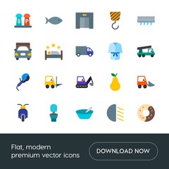 Modern Simple Set of transports, food, industry, hotel Vector flat Icons. Contains such Icons as  washroom,  sweet,  distribution,  fresh and more on white background. Fully Editable. Pixel Perfect
