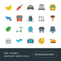 Modern Simple Set of transports, food, industry, hotel Vector flat Icons. Contains such Icons as  ecology,  poultry, banana,  house,  fresh and more on white background. Fully Editable. Pixel Perfect