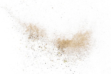 Fototapeta na wymiar Organic plant dust texture isolated on white background, top view