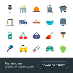 Modern Simple Set of transports, food, industry, hotel Vector flat Icons. Contains such Icons as  yellow,  seafood,  machine,  green, sushi and more on white background. Fully Editable. Pixel Perfect