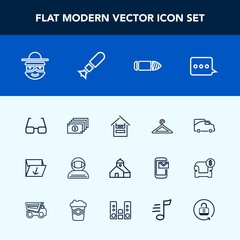 Modern, simple vector icon set with traffic, trash, bullet, construction, space, sign, eyeglasses, vehicle, fashion, happy, nuclear, waste, spacesuit, food, astronaut, garbage, store, box, bomb icons
