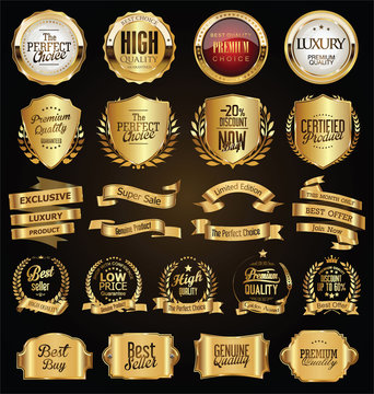 Golden badges and labels retro vintage design collection