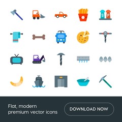 Modern Simple Set of transports, food, industry, hotel Vector flat Icons. Contains such Icons as  delicious,  home,  tool,  sea,  industry and more on white background. Fully Editable. Pixel Perfect