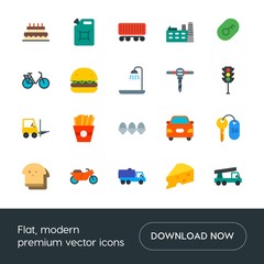 Modern Simple Set of transports, food, industry, hotel Vector flat Icons. Contains such Icons as  tanker,  industry,  tank, factory,  piece and more on white background. Fully Editable. Pixel Perfect