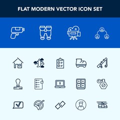 Modern, simple vector icon set with game, mark, real, pistol, list, laptop, screen, fun, white, hierarchy, home, technology, estate, business, notebook, architecture, leisure, stamp, roller, rod icons