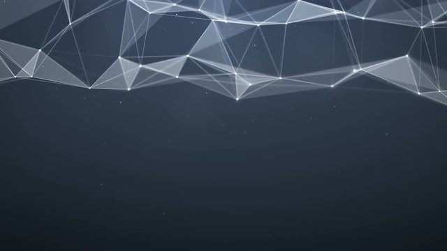 Futuristic low poly network shape with triangles and lines. Internet communication concept. Computer generated seamless loop smooth 3D render animation with DOF 4k (4096x2304)

