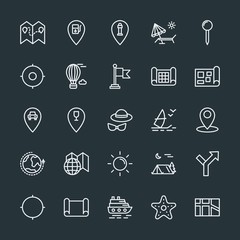 Modern Simple Set of location, travel Vector outline Icons. Contains such Icons as  background,  way,  road,  light, petrol,  gas, sign, map and more on dark background. Fully Editable. Pixel Perfect.