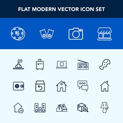 Modern, simple vector icon set with safety, purse, property, real, snack, sound, risk, game, music, delivery, sea, life, shipping, internet, wallet, gambling, trip, home, box, curtain, profile icons
