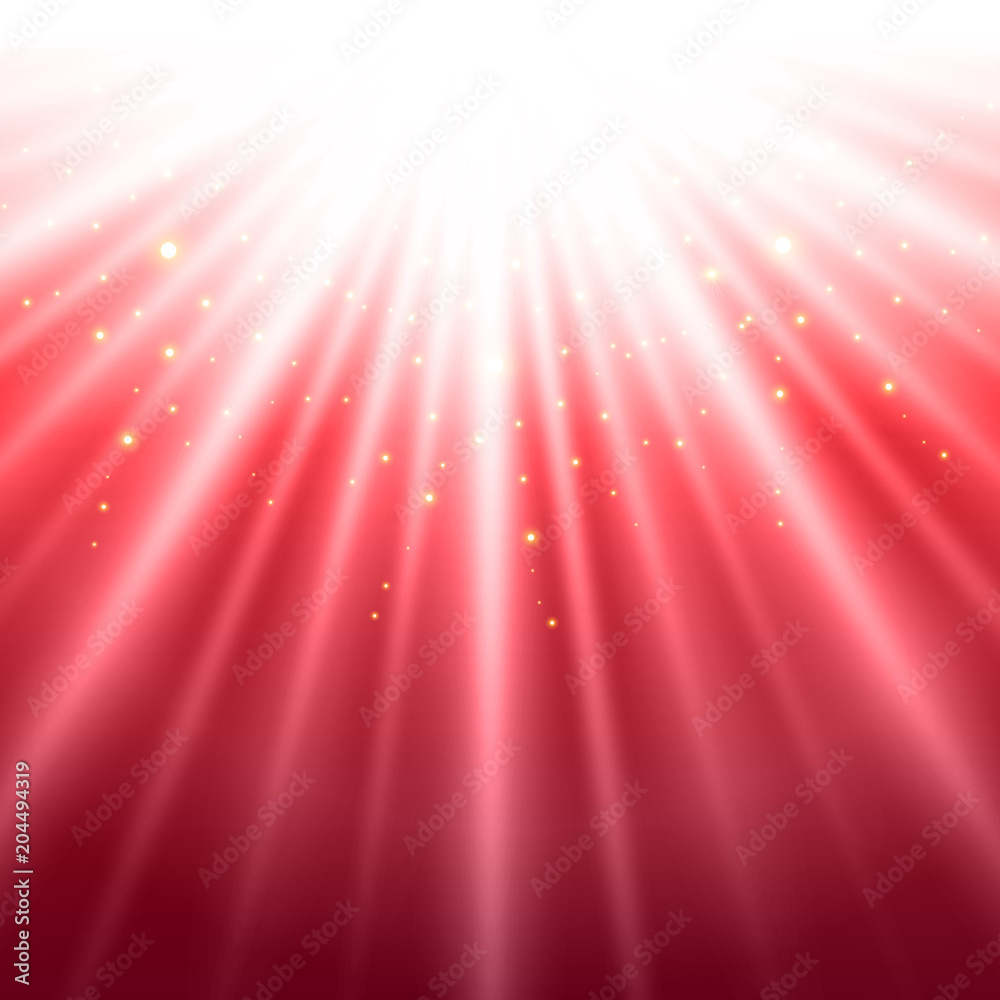 Wall mural abstract red shining light top magic with sparkling background.